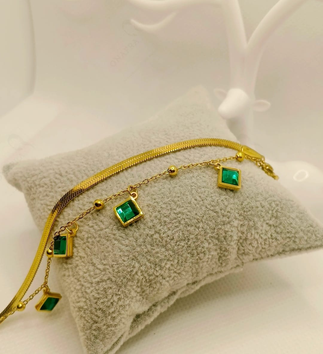 18K Gold Plated Double Layered Emerald Bracelet