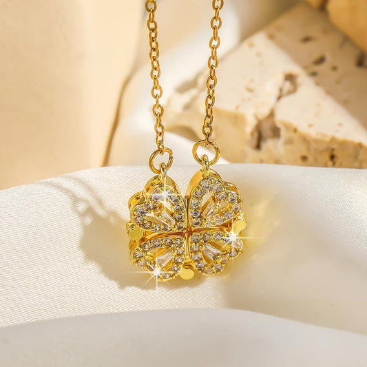 Magnetic Four-Leaf Clover Heart Necklace